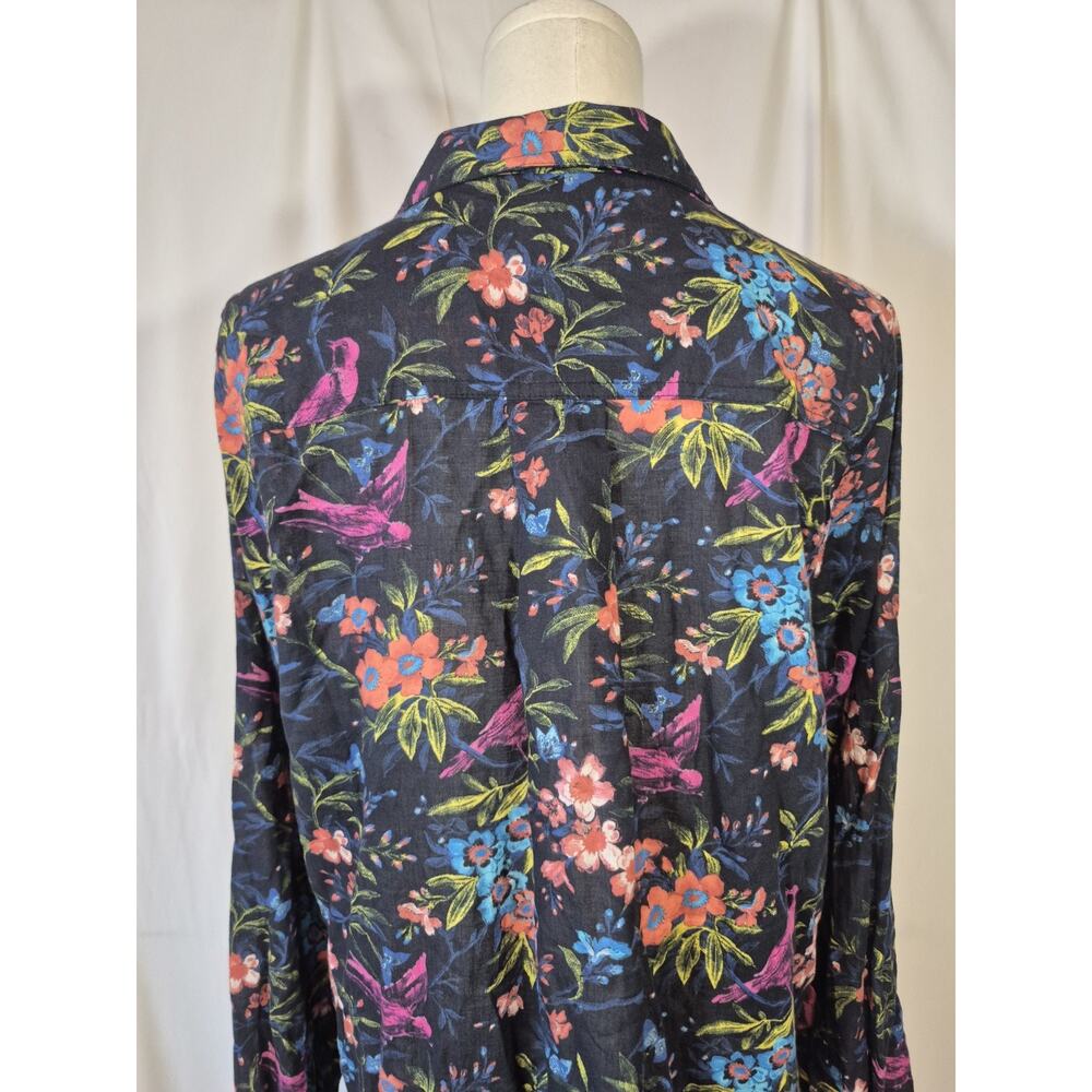 Sundance Onyx Floral Joy Cotton Shirt Whimsical Birds Multicolor Large - Picture 9 of 10